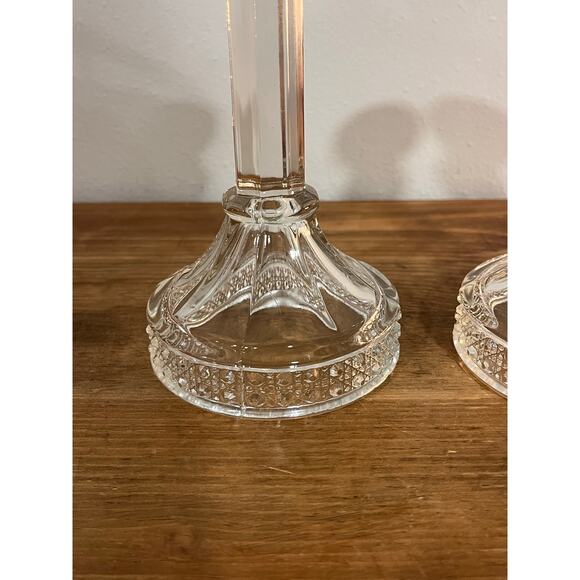 Vintage Pressed Glass Candlestick Holders Pair 7 Inch Taper Candle Holders - Picture 3 of 11